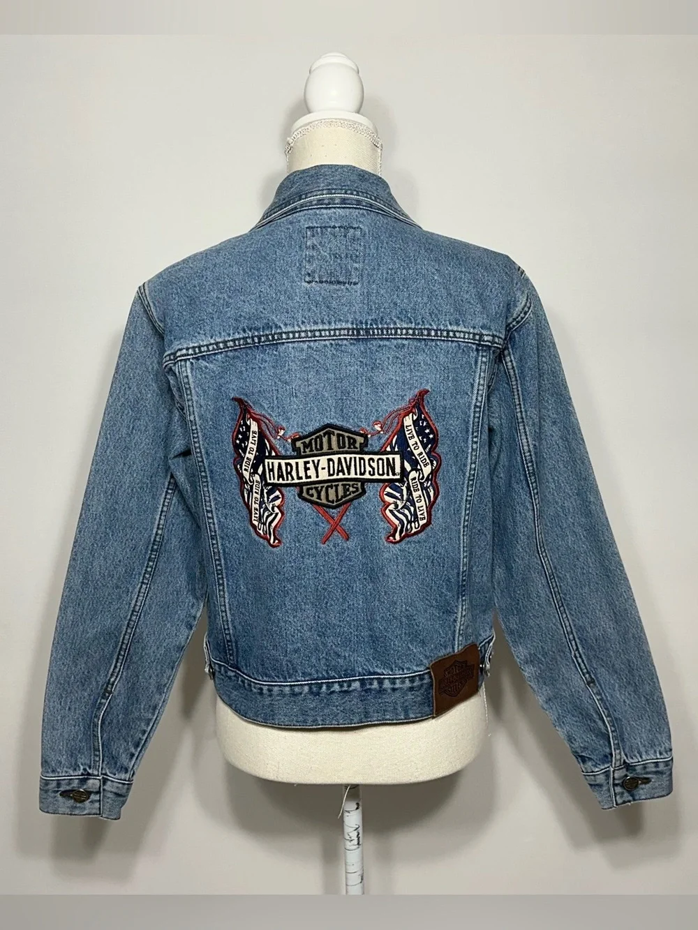 Vintage 80s 90s Harley Davidson Motorcycles Biker Blues Women's M Jean Jacket